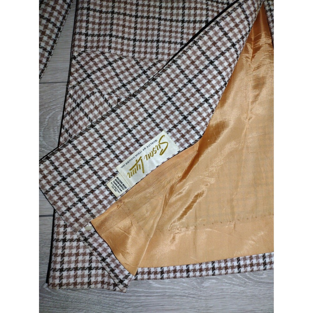 Vintage Susan Lynn Plaid Blazer - Brown Tweed Retro Jacket - Size M - Picture 2 of 12